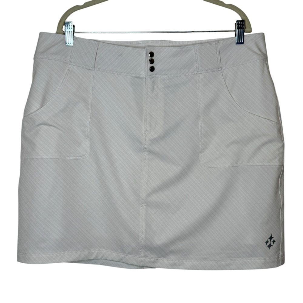 Jofit Golf Skort Button Waist Cream and White Patterned 14  Pickleball Golf Prep